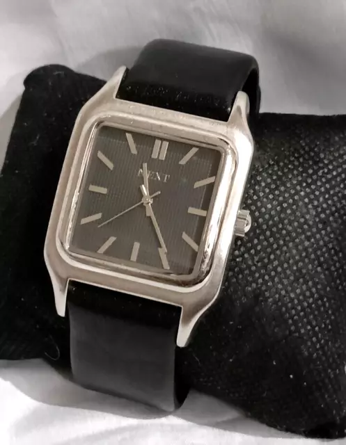 NEXT MEN S SQUARE Face Black Leather Strap Quartz Watch VGC