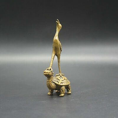 Exquisite Chinese Old handmade brass cast crane takes Tortoise statues