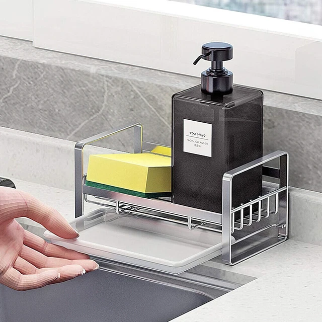 Kitchen Sink Caddy Organizer Stainless Steel Sponge Brush Soap Dispenser Holder