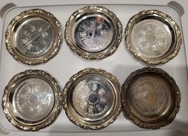 Lot of 6 Ornate SILVER PLATED EP On STEEL Made IN ITALY 4" Stacking Coasters