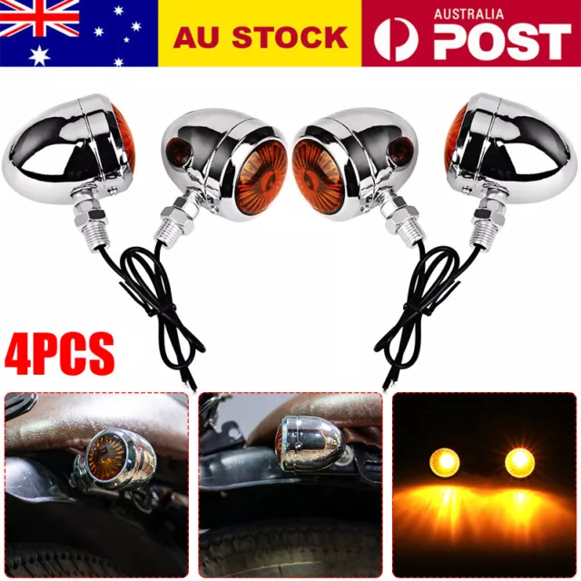 4X Chrome Motorcycle Bullet Turn Signal Light Blinker Lamp for Bobber Cafe Racer