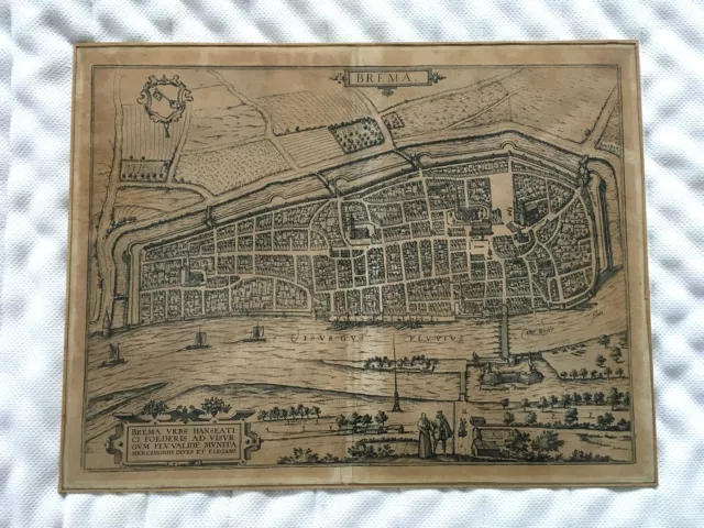 Antike Karte von Bremen aus dem Jahr 1597, Bremer Stadtansicht