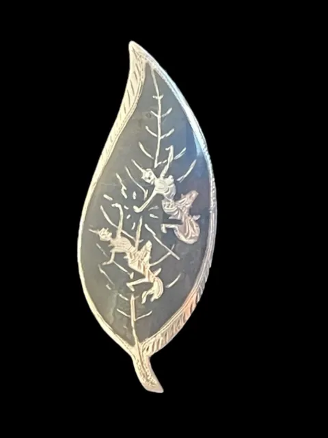 Vintage Siam Niello Sterling Silver 925 Thai Dancer Leaf Pin Brooch