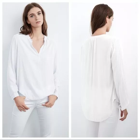 VELVET By Graham & Spencer Rosie Lux Slub Henly Long Sleeve Top White S $128 D25