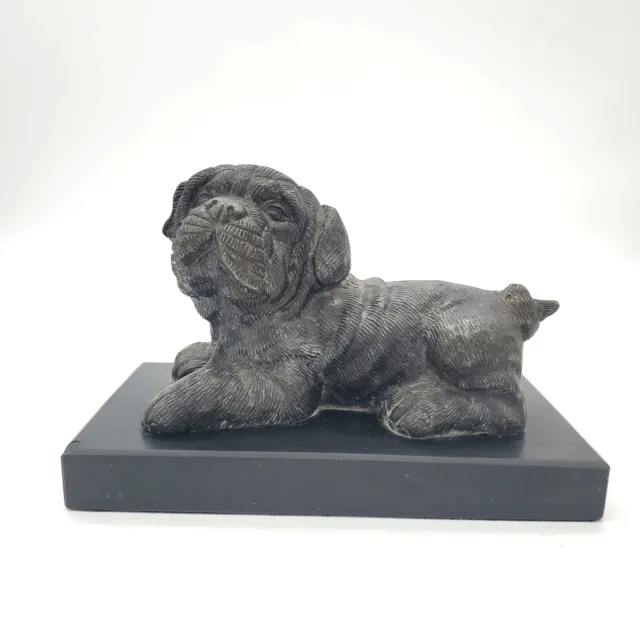 Vintage English Bulldog Bronze Statue, Puppy Dog Black Marble Base Figurine Pet