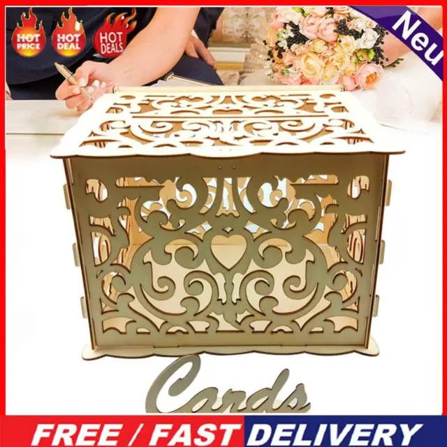 DIY Wooden Hollowed Wedding Cards Box Gifts Storage Case Wedding Party Supplies