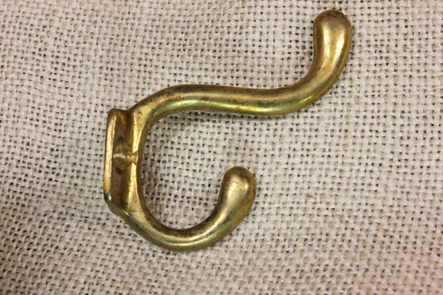 Old Brass Coat Hook School Farm House 2 1/4” Vintage Screws Rustic Tarnished