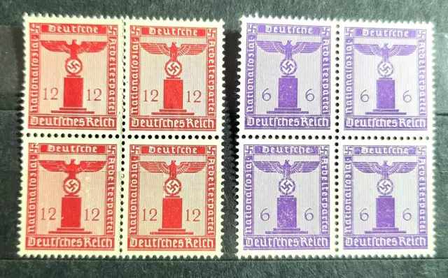 ww2 German genuine 2 X blocks of 4 stamps Officials Swastika 6/12 pf MNH  /A122