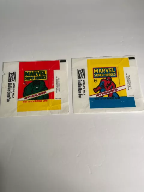 Lot of 2) 1976 Topps Marvel Super Heros Wrappers, Spiderman & Hulk