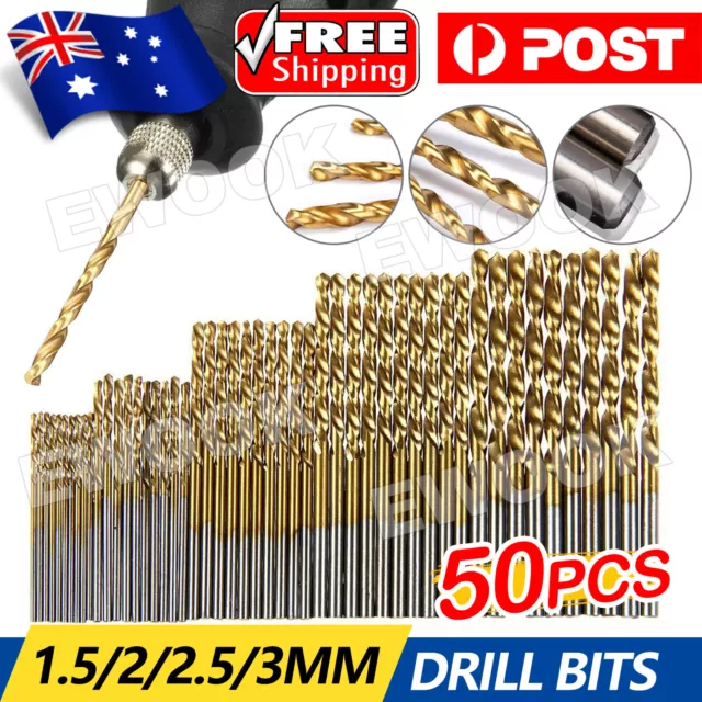 HSS 50PCS Drill Bits Set Titanium Coated HSS High Speed Steel 1/1.5/2/2.5/3mm AU