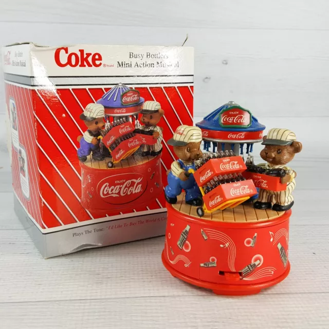 Vintage Enesco Coca Cola Busy Bottlers Musical Figurine Buy the World a Coke