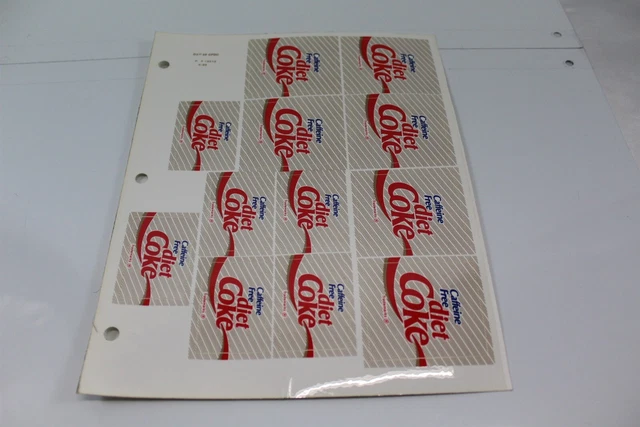 VINTAGE 1989 SHEET Advertising Labels Stickers Caffeine Free Diet Coke