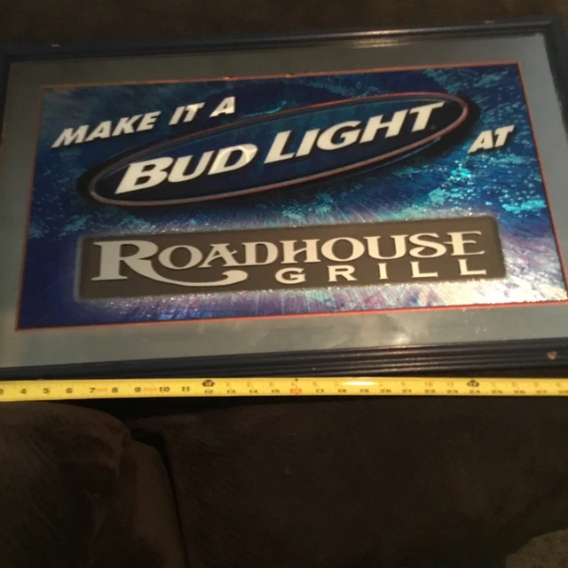 VINTAGE BUD LIGHT Roadhouse Grill BEER MIRROR SIGN MAN CAVE BAR RESTAURANT Rare 14.99 PicClick