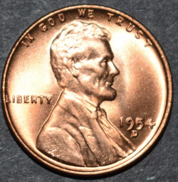 1954 D Lincoln Wheat Penny, Choice BU Mint Luster Red Uncirculated Cent from OBW