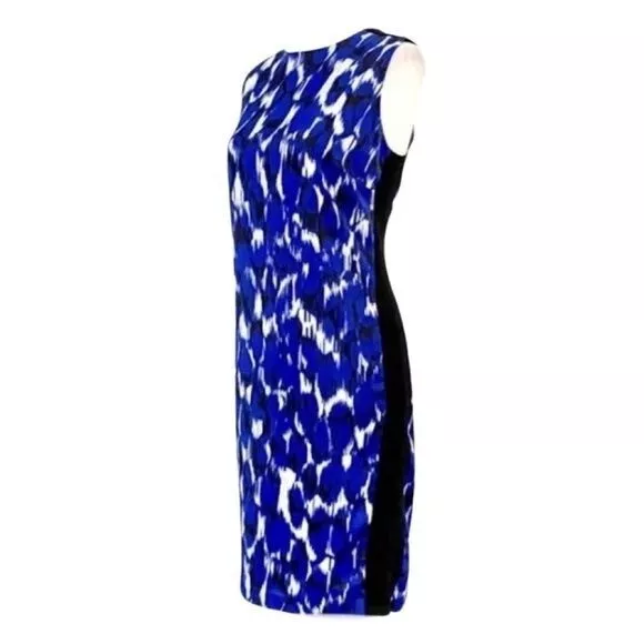 Vince Camuto Sleeveless Black-Blue Pattern Color Block Sheath Dress Size 8