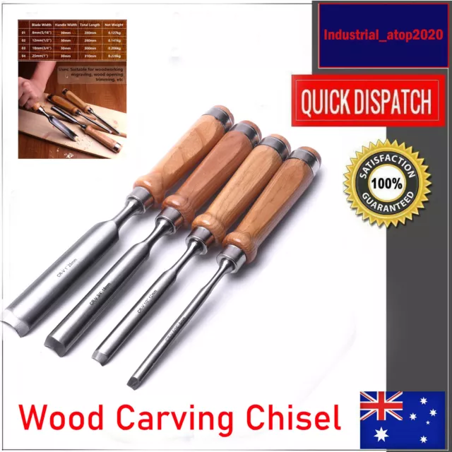 4PCS Carving Hand Woodworking Chisel Kit Wood Firmer Gouge Set Tool 8/12/18/25mm