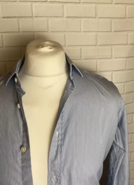 T.M. Camicia Lewin blu a righe 15"" - 34"" polsino aderente con bottoni