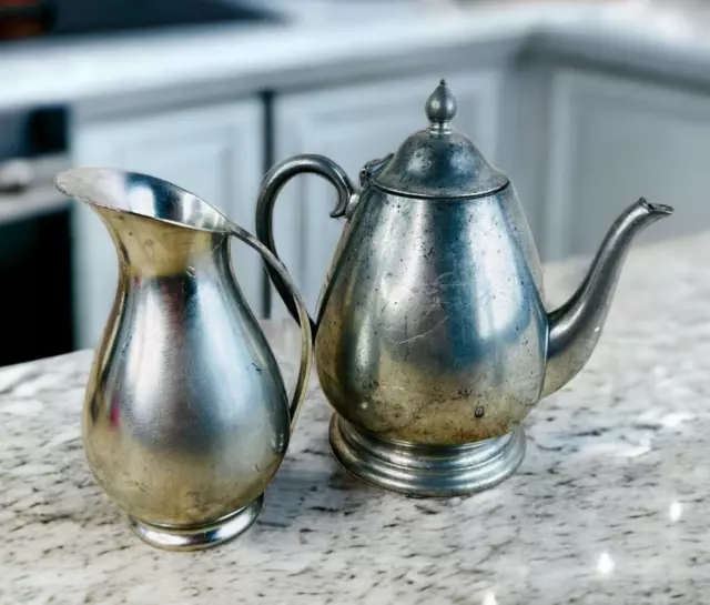 vtg pewter teapot and creamer Cresting pewter & Royal Holland