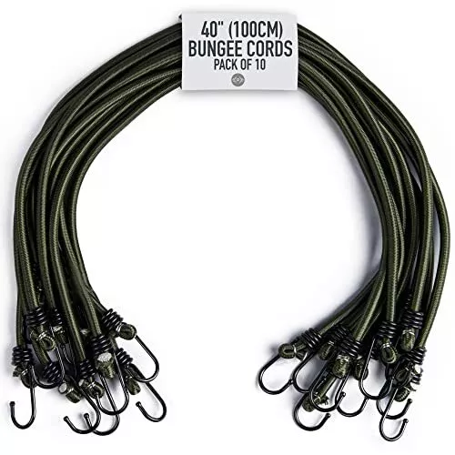 Pluvios - 40" 100cm Bungee Cords with Hooks Heavy Duty Outdoor - 10 Pack - Ch...