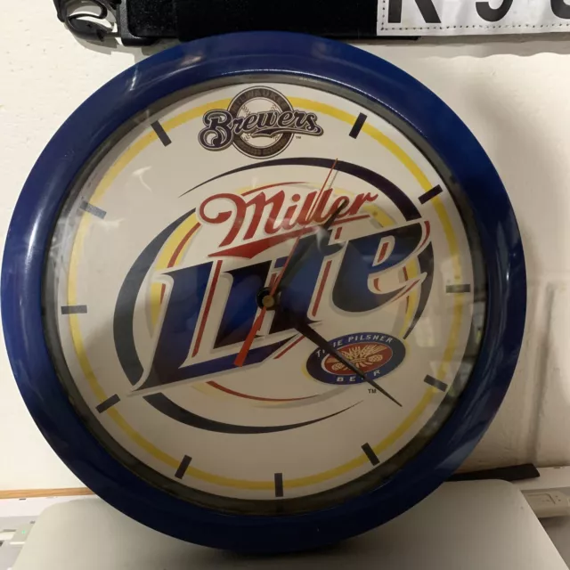 Miller Lite / Milwaukee Brewers 11.5" Wall Clock Tested Works Fine