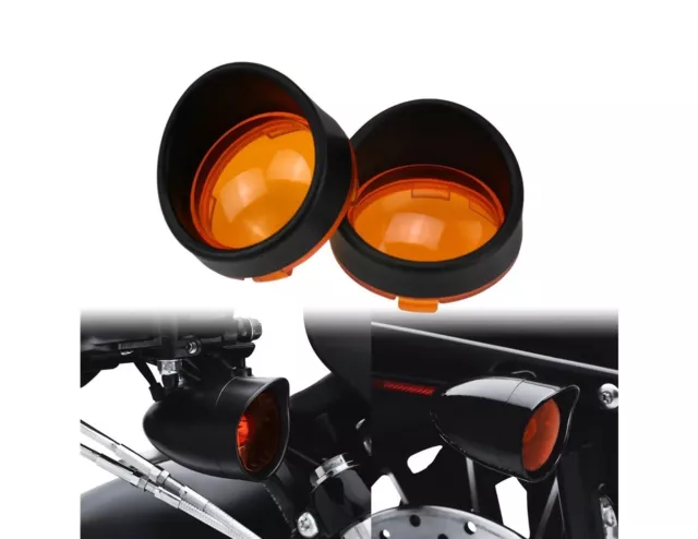 Custom Lens Bezel For Harley Davidson Indicators Orange Lens 2 Pieces With Bulbs