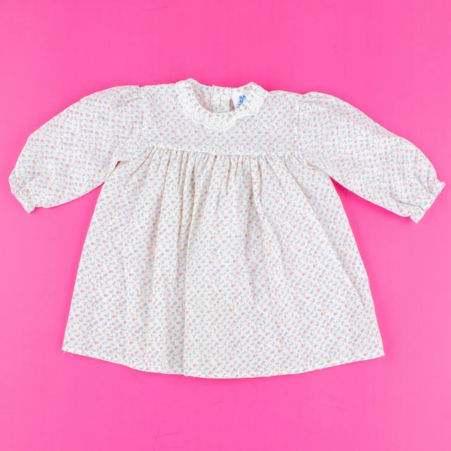 Abito vintage per bambina Adams 6-12 mesi 6-9 9-12 beige fiore fronzolo floreale