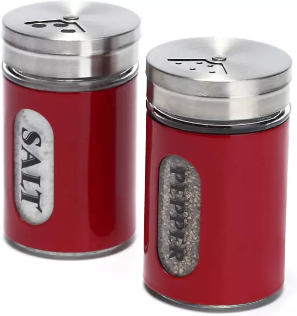 Salt and Pepper Shakers Stainless Steel and Glass Set with Adjustable Pour Holes