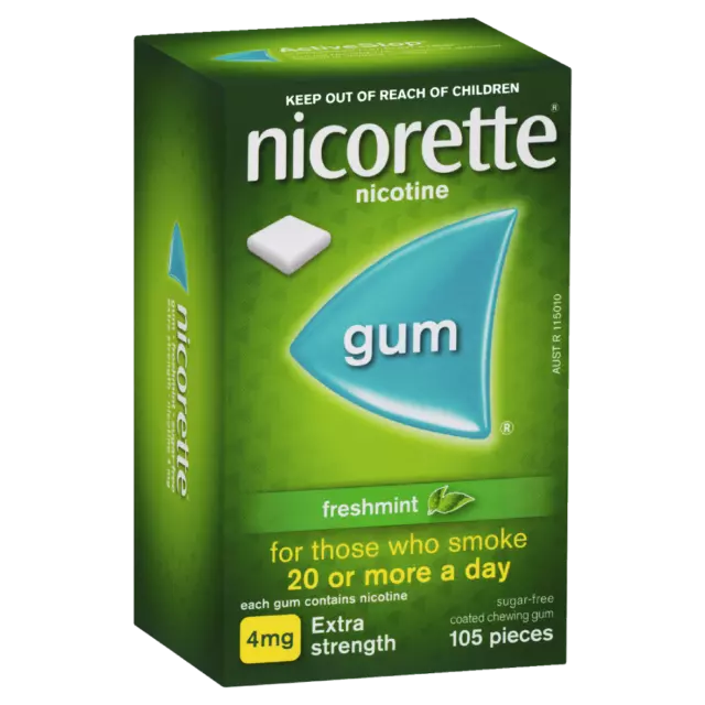 Nicorette Gum Nicotine 4mg 105 Pieces - Freshmint Extra Strength Sugar-Free