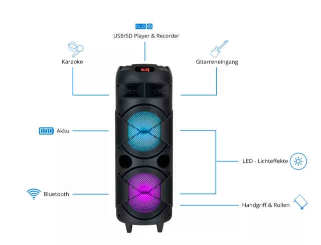 B-WARE Mobiler DJ PA Party Bluetooth Lautsprecher LED Akku Box Karaoke Maschine 3