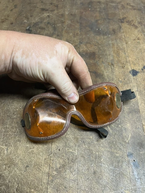 Vintage Old Original Harley Indian Motorcycle Orange Lens Riding Safety Goggles
