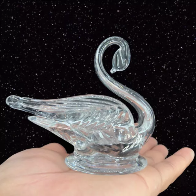 Vintage Edinburgh Scotland Crystal Clear Glass Swan Bird Hand Blown Trinket Dish