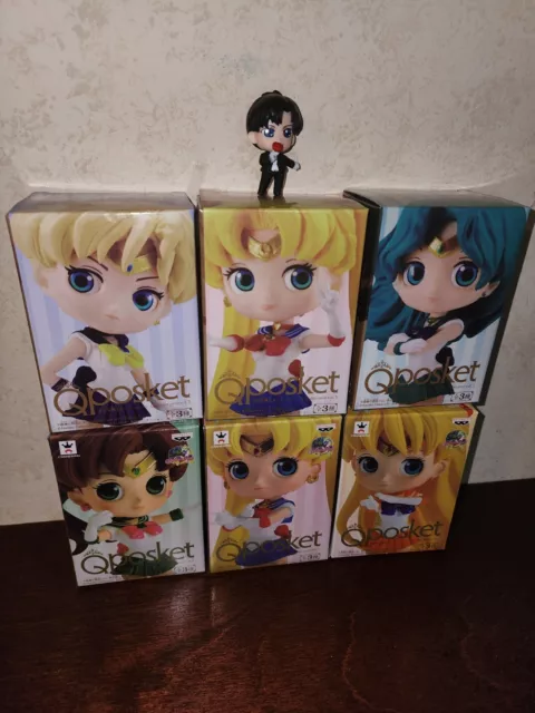 Sailor Moon Petite Q poskets  Lot set of 6 Plus Bonus Tuxedo Mask Anime Figures