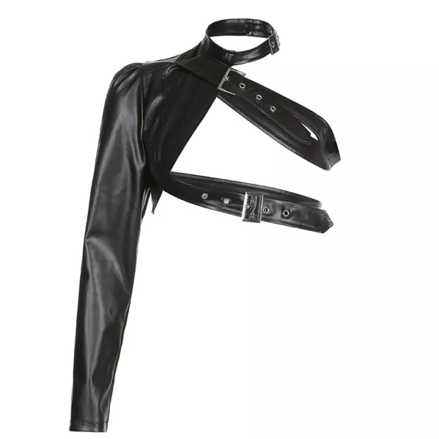 Femme Simili Cuir Haut Court Asymétrique Gothique Punk Club Steampunk Sexy Chaud