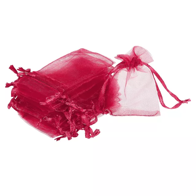 100pcs Organza Bags 2x3 Inch Drawstring Favor Pouches Sheer Mesh Bag Wine Red