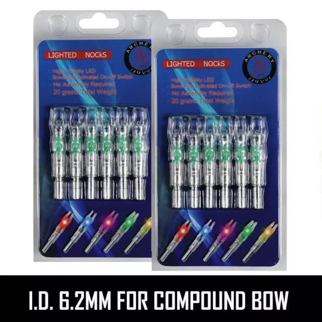 2 Packs (6Pcs/Pack) Green Lighted Nock New Long Time I.D. 6.2mm For Compound Bow