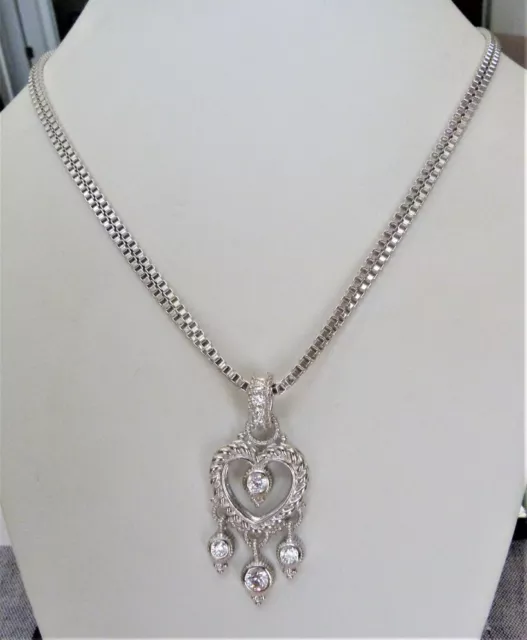 Judith Ripka Sterling Silver 2-Strand Large Box Chain Heart Pendant Necklace Judith Ripka Sterling Silver 2-Strand Large Box Chain Heart Pendant Necklace