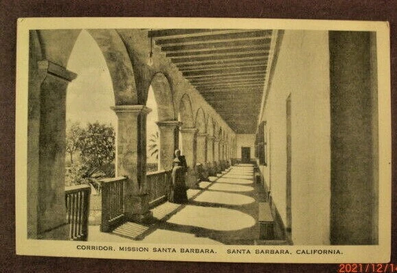 Corridor, Mission Santa Barbara, Santa Barbara, Calif. - White Border Postcard