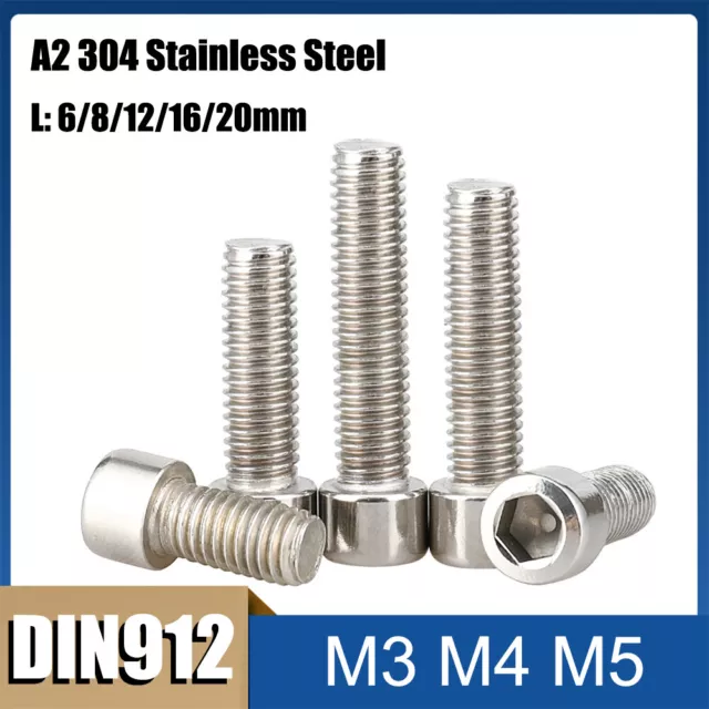 A2 304 Stainless Steel Hexagon Hex Socket Cap Head Screws M3 M4 M5 Allen Bolt