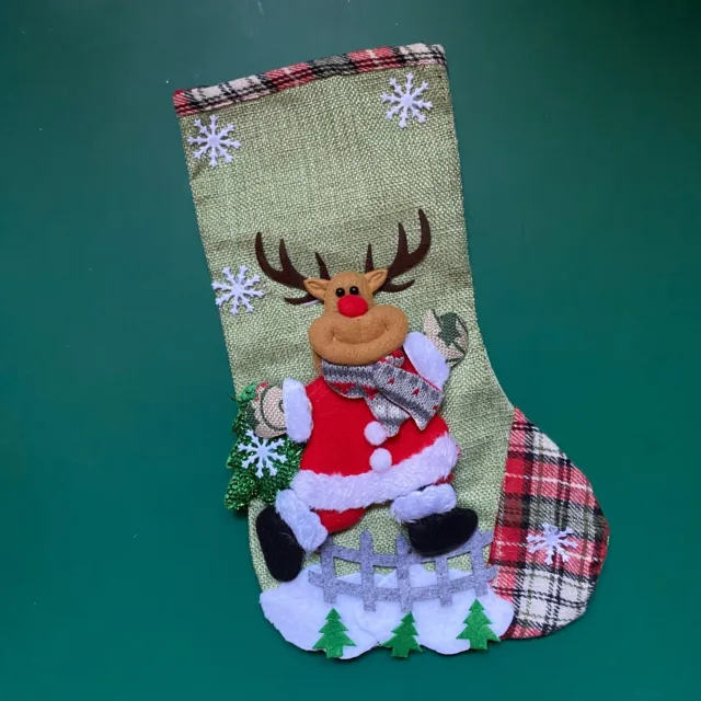 Ready-Made 3D Christmas Stocking Rudolph the Red-Nosed Reindeer Burlap Fleece