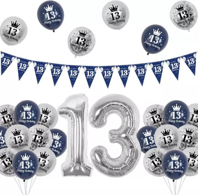 13th Birthday Decorations Blue and Silver for Boys Girls, Navy Blue Happy 13th