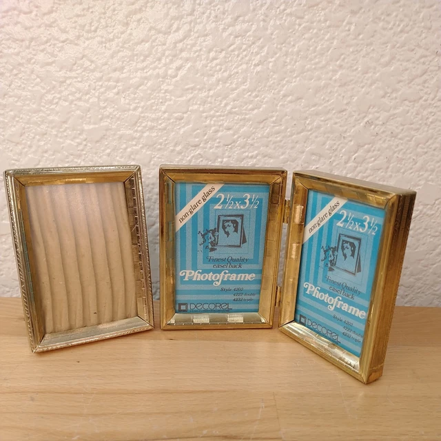 Vtg Decorel 2.5 x 3.5  Bi Fold Etched Gold Tone Picture Frame & single frame lot