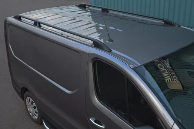 Black Aluminium Roof Rack Rails Side Bars Set To Fit L2H1 Renault Trafic (2014