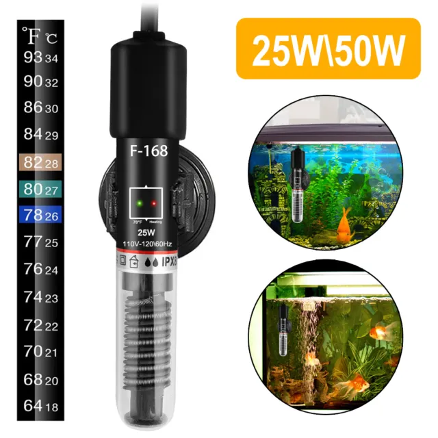 25W/50W Aquarium Heater Betta Fish Tank Heater For 1-5 Gallon Small Fish Tanks
