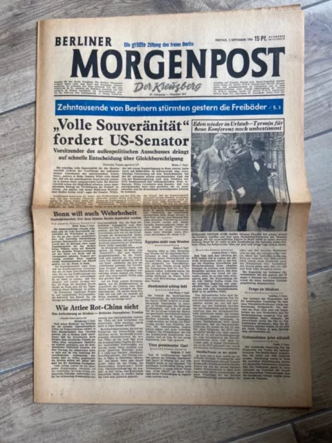 Historische Zeitung / Geburtstagszeitung  Berliner Morgenpost 3. September 1954