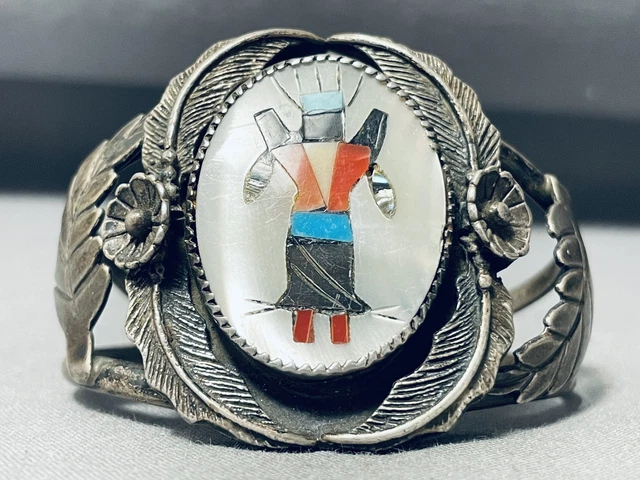 Fabulous Vintage Navajo Turquoise Kachina Sterling Silver Bracelet