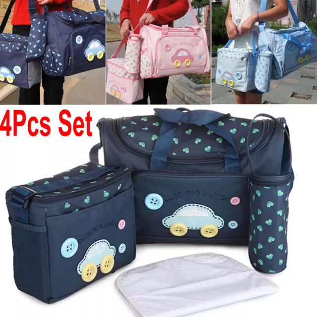 4PCS Diaper Bag Tote Set Baby Napping Changing Pad Bag Shoulder Mummy Handbag