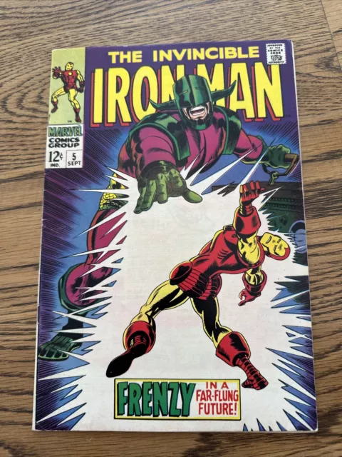 Invincible Iron Man #5 (Marvel 1968) Cerebrus! Frenzy in a Far-Flung Future! FN+