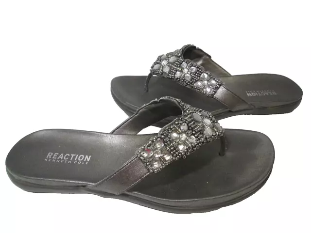 Kenneth Cole Reaction 7.5M  Bedazzled Nickle Gray Flip Flop Sandal EUC
