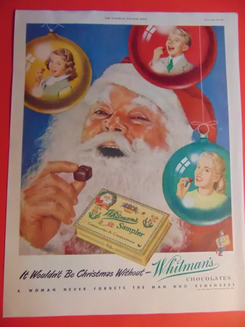 1947 WHITMAN"S CHOCOLATES Santa It wouldn't be Christmas without art print ad