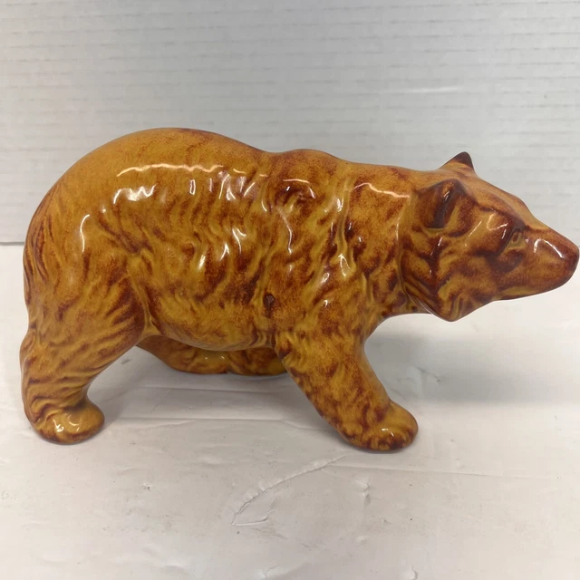 Vintage American Indian Glazed Ceramic Brown Bear Figurine Cherokee signed